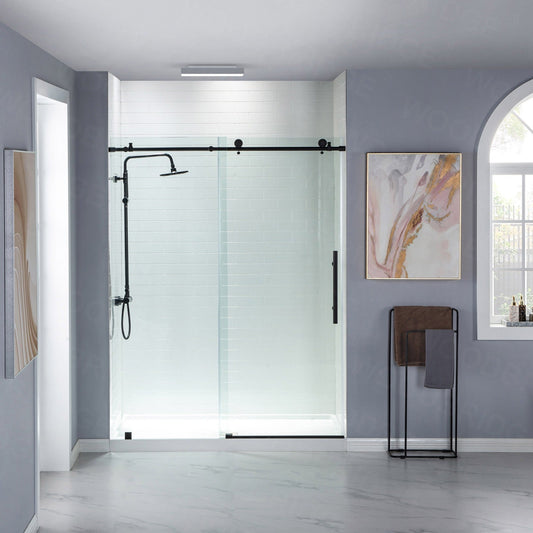 Woodbridge Frameless (60"W × 62"H) Clear Tempered Glass Shower Door - Matte Black Finish