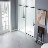 Woodbridge Frameless (44-48"W × 76"H) Clear Tempered Glass Shower Door - Matte Black Finish