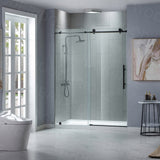 Woodbridge Frameless (44-48"W × 76"H) Clear Tempered Glass Shower Door - Matte Black Finish