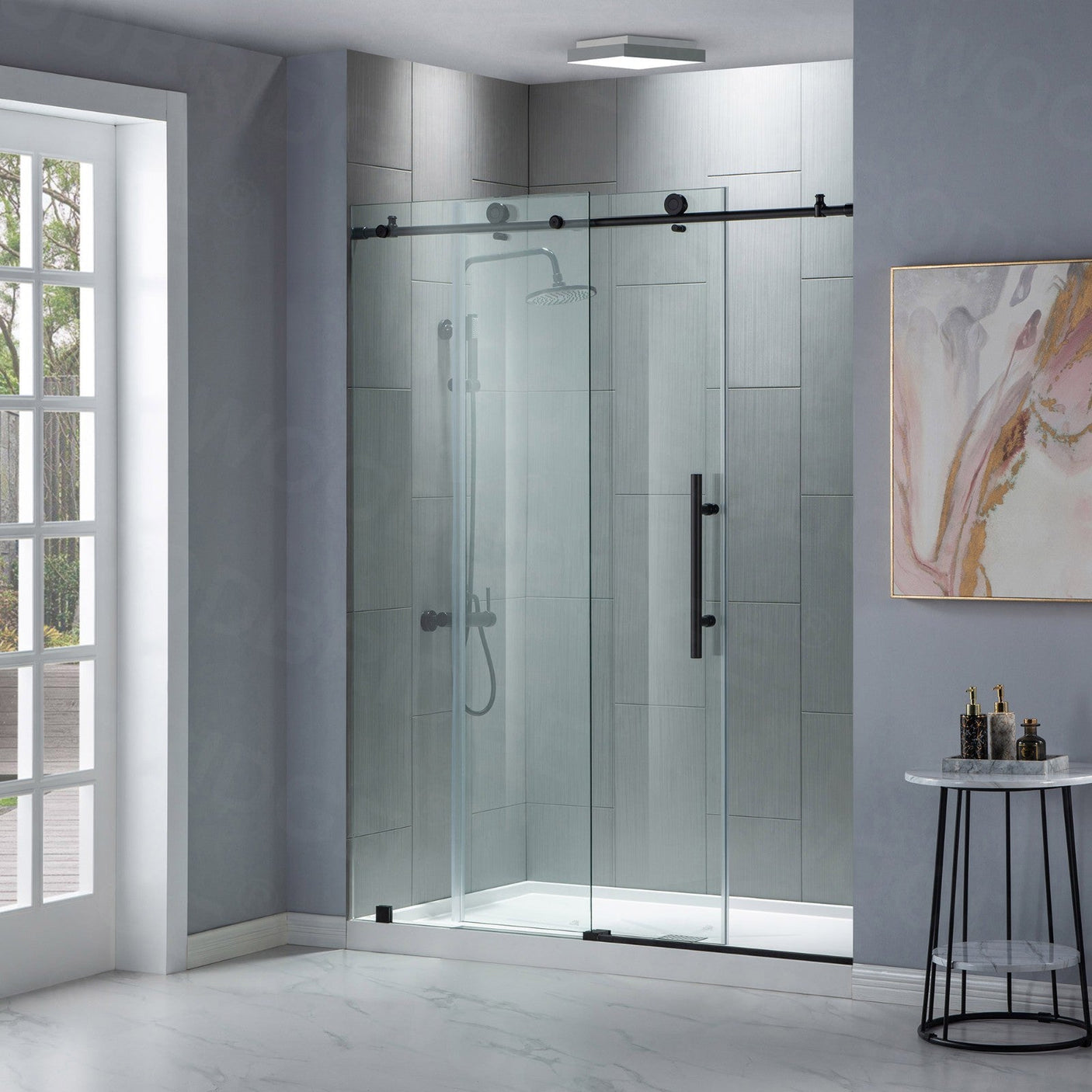 Woodbridge Frameless (60"W × 76"H) Clear Tempered Glass Shower Door - Matte Black Finish