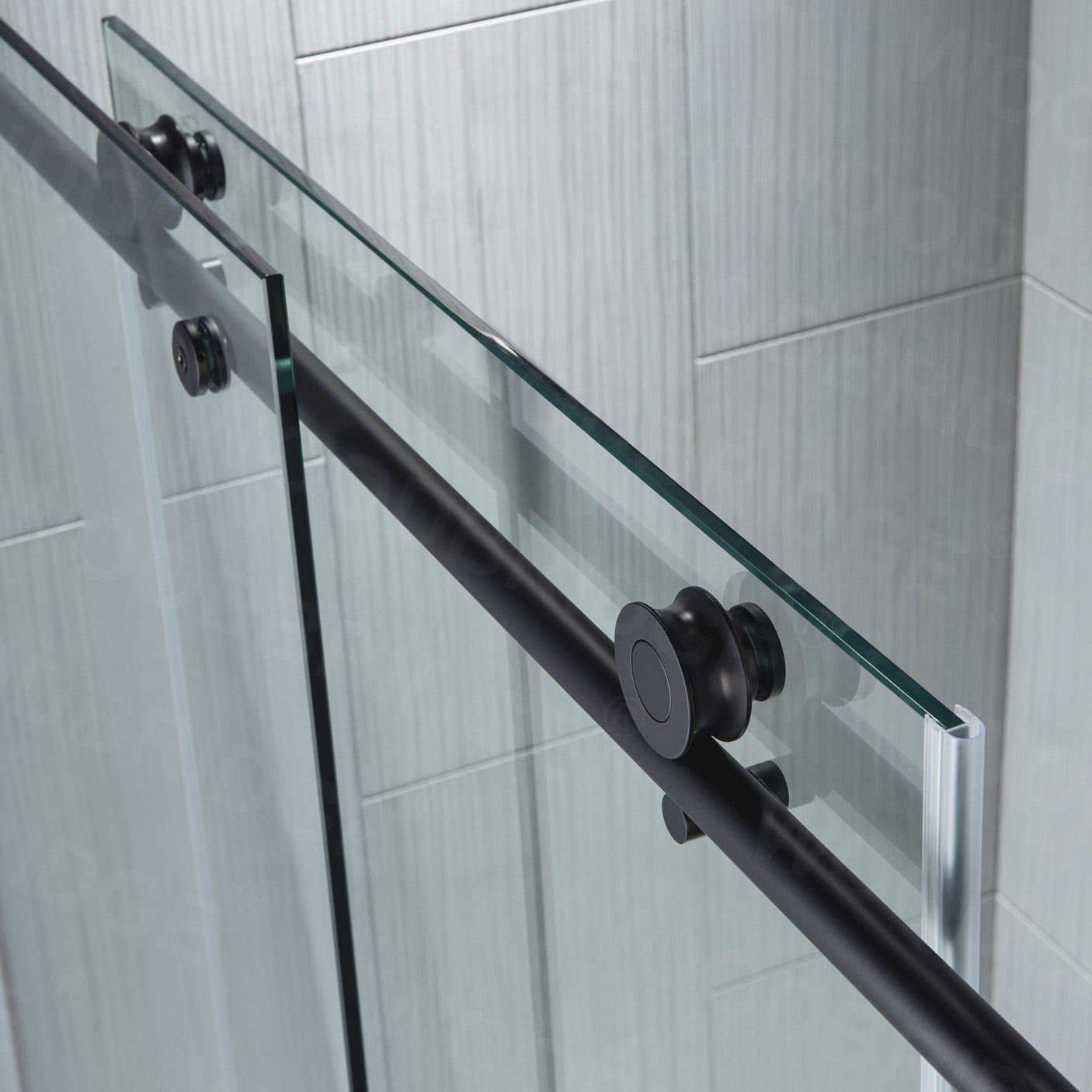 Woodbridge Frameless (44-48"W × 76"H) Clear Tempered Glass Shower Door - Matte Black Finish