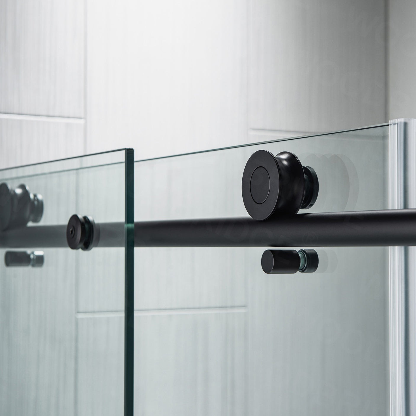 Woodbridge Frameless (44-48"W × 76"H) Clear Tempered Glass Shower Door - Matte Black Finish