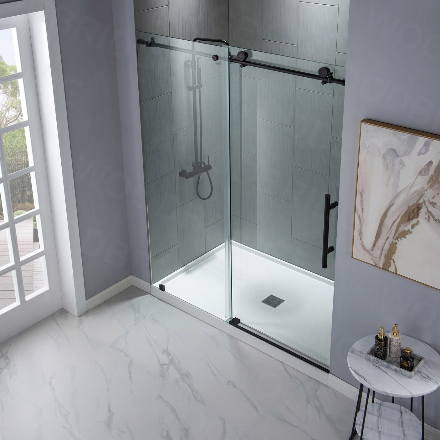 Woodbridge Frameless (44-48"W × 76"H) Clear Tempered Glass Shower Door