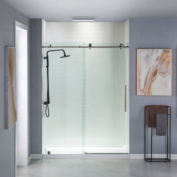 Woodbridge Frameless (60W × 62H) Clear Tempered Glass Shower Door - Brushed Nickel Finish