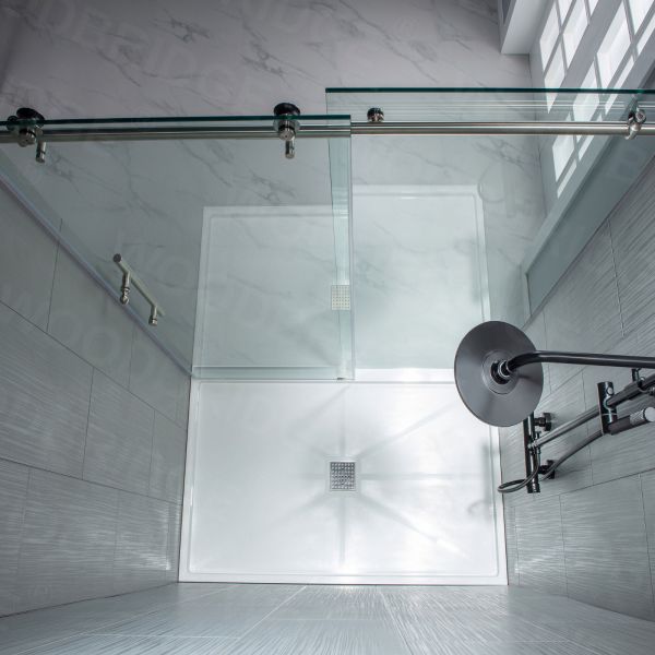 Woodbridge Frameless (60"W × 62"H) Clear Tempered Glass Shower Door - Brushed Nickel Finish