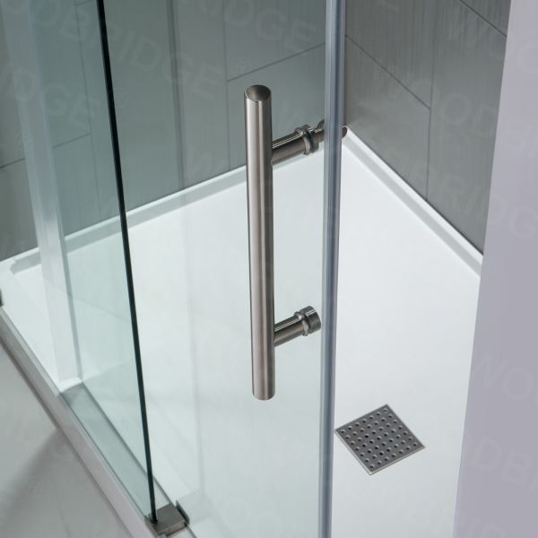 Woodbridge Frameless (44-48"W × 76"H) Clear Tempered Glass Shower Door - Brushed Nickel Finish