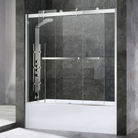 Woodbridge 2 Way Opening and Double Sliding (60"W x 76"H x 3/8"in) Frameless Bathtub Tempered Glass Shower Door