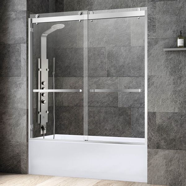 Woodbridge 2 Way Opening and Double Sliding (60"W x 76"H x 3/8"in) Frameless Bathtub Tempered Glass Shower Door