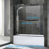 Woodbridge 2 Way Opening and Double Sliding (60"W x 62"H x 3/8"in) Frameless Bathtub Tempered Glass Shower Door - Matte Black Finish