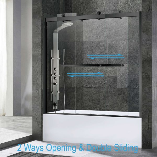 Woodbridge 2 Way Opening and Double Sliding (60"W x 76"H x 3/8"in) Frameless Bathtub Tempered Glass Shower Door