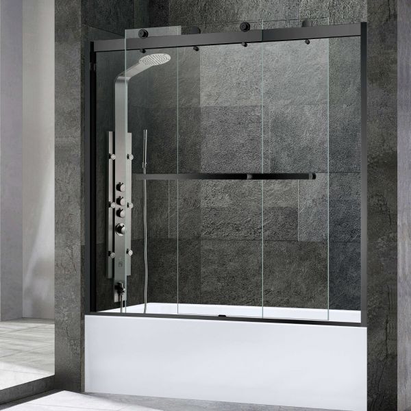 Woodbridge 2 Way Opening and Double Sliding (60"W x 62"H x 3/8"in) Frameless Bathtub Tempered Glass Shower Door - Matte Black Finish