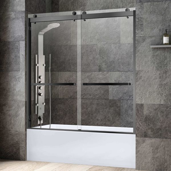 Woodbridge 2 Way Opening and Double Sliding (60"W x 76"H x 3/8"in) Frameless Bathtub Tempered Glass Shower Door