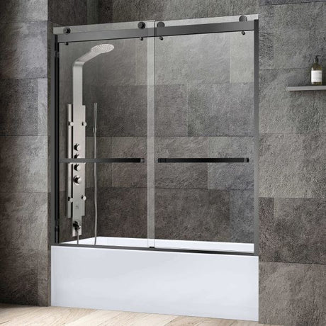 Woodbridge 2 Way Opening and Double Sliding (60"W x 62"H x 3/8"in) Frameless Bathtub Tempered Glass Shower Door