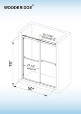 Woodbridge 2 Way Opening and Double Sliding (60"W x 76"H x 3/8"in) Frameless Bathtub Tempered Glass Shower Door