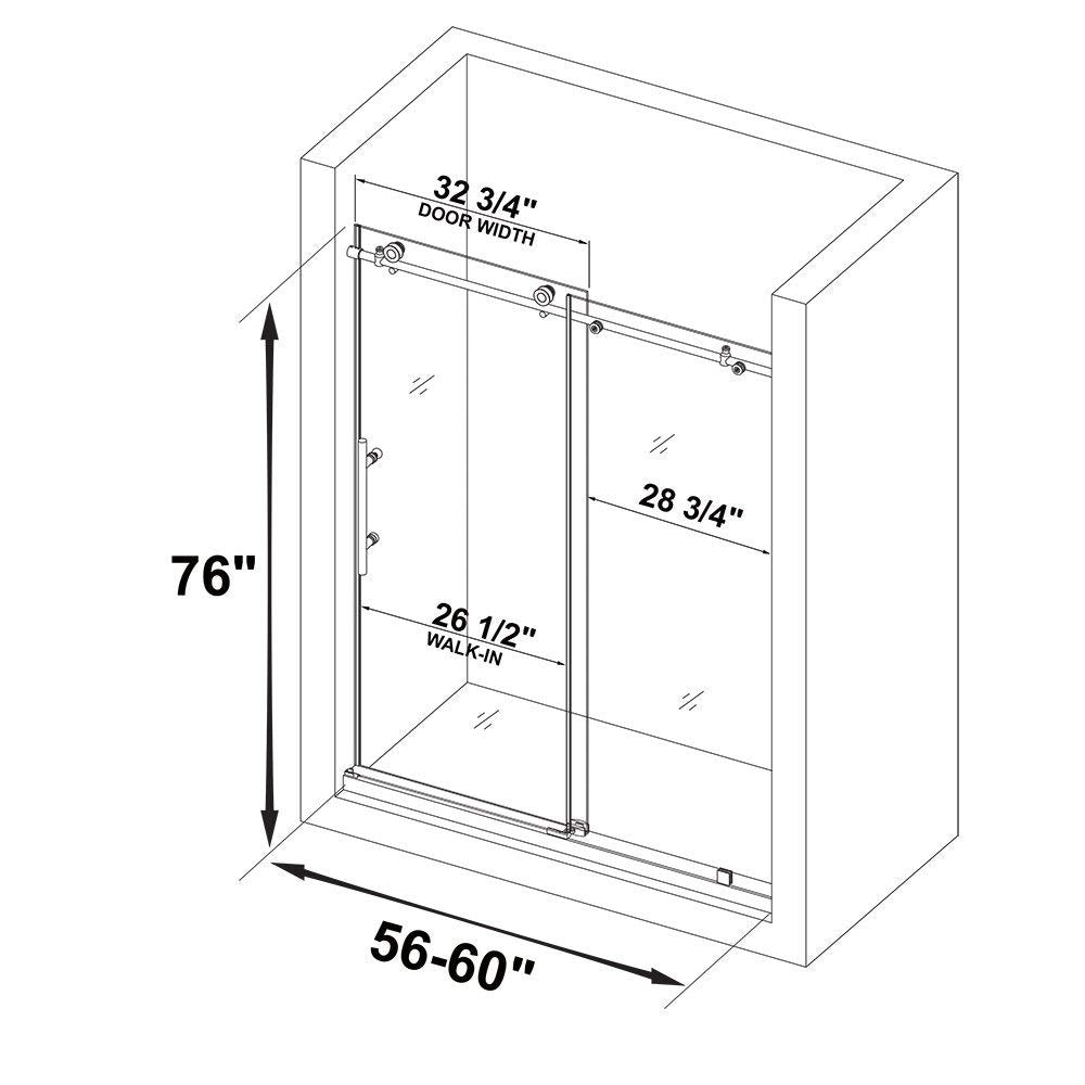 Woodbridge Frameless (60"W × 76"H) Clear Tempered Glass Shower Door with Soft Close System - Chrome Finish