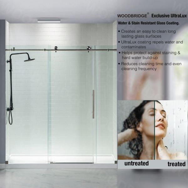 Woodbridge Frameless (72"W × 76"H) Clear Tempered Glass Shower Door - Brushed Nickel Finish