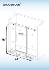 Woodbridge Frameless (72"W × 76"H) Clear Tempered Glass Shower Door - Brushed Nickel Finish