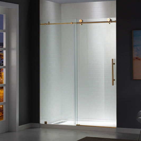 Woodbridge Frameless (60"W × 76"H) Clear Tempered Glass Shower Door - Brushed Gold Finish