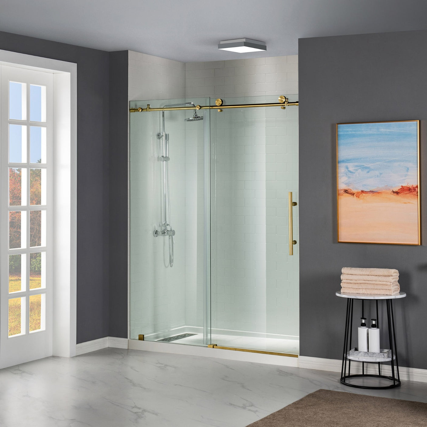 Woodbridge Frameless (44-48"W × 76"H) Clear Tempered Glass Shower Door