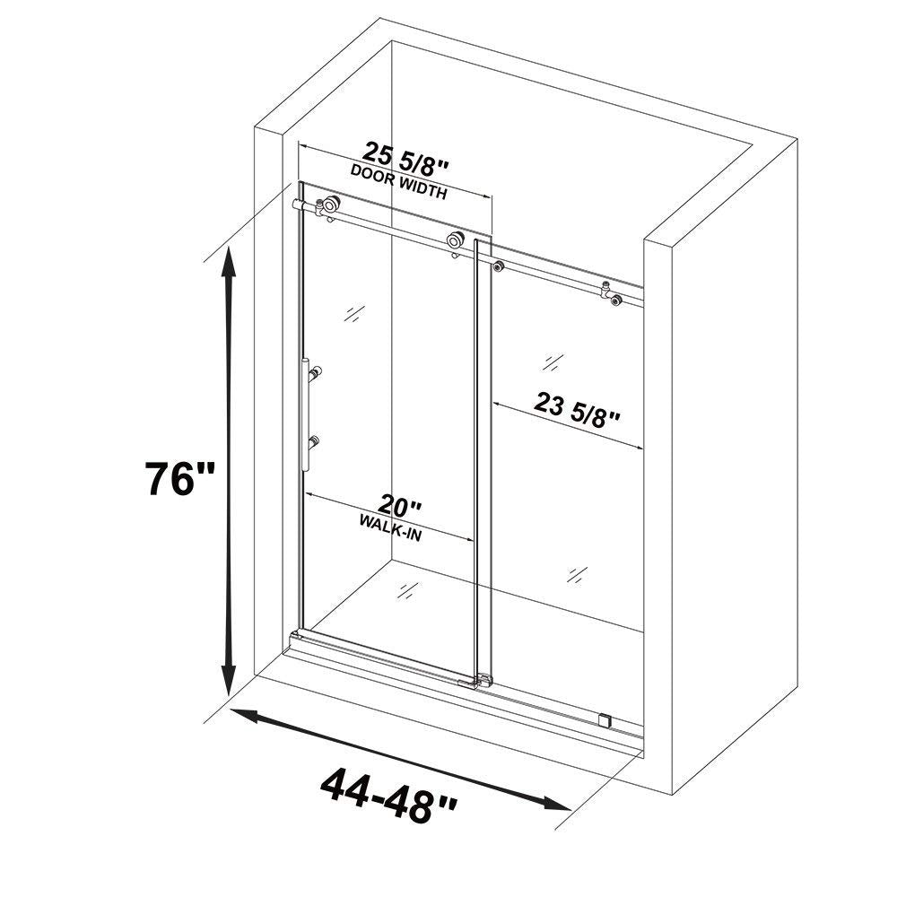 Woodbridge Frameless (44-48"W × 76"H) Clear Tempered Glass Shower Door