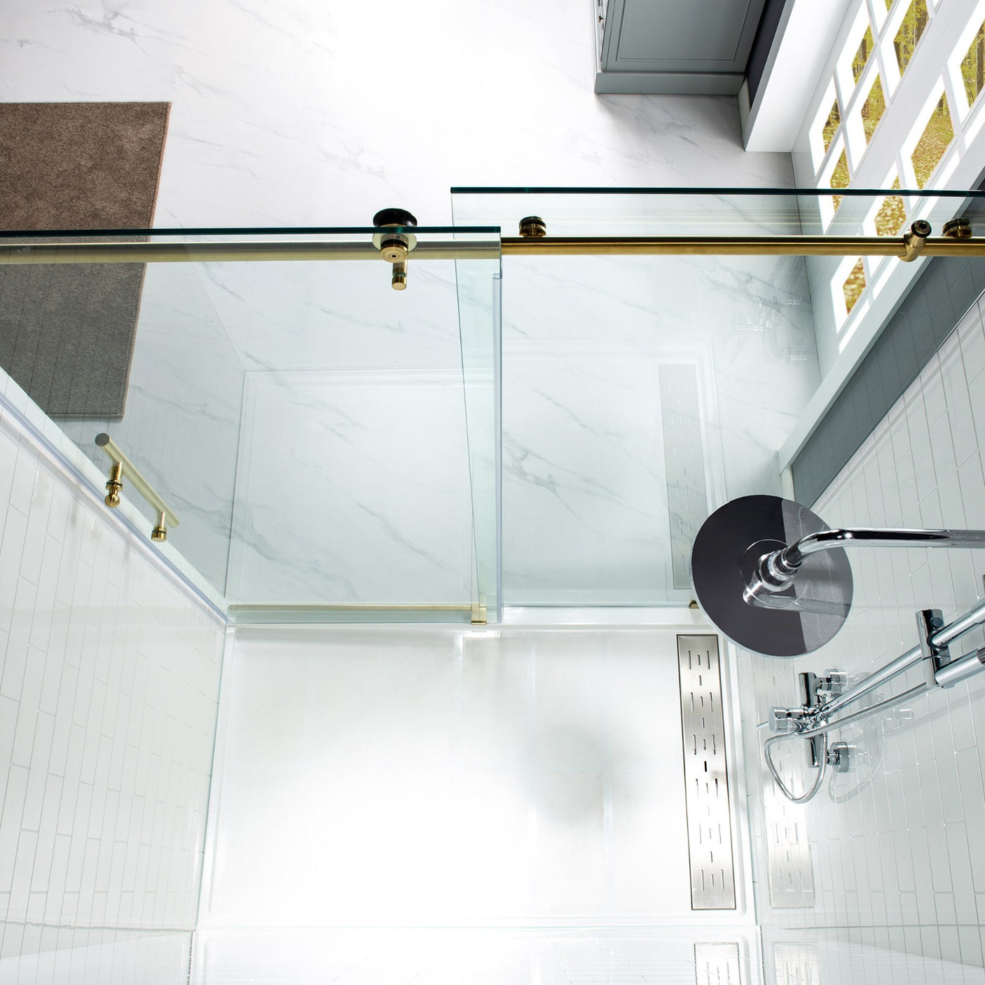 Woodbridge Frameless (44-48"W × 76"H) Clear Tempered Glass Shower Door