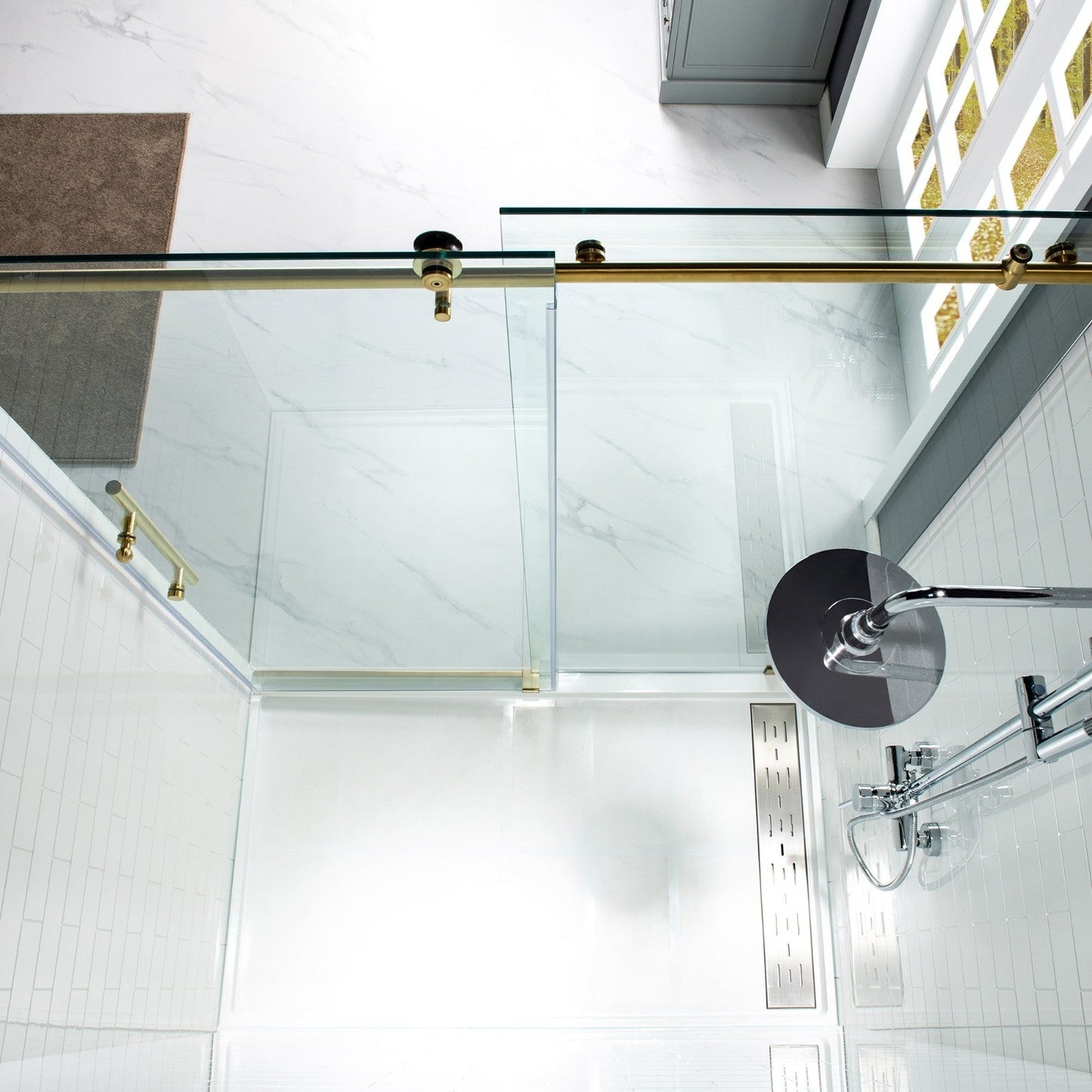 Woodbridge Frameless (60"W × 76"H) Clear Tempered Glass Shower Door - Brushed Gold Finish