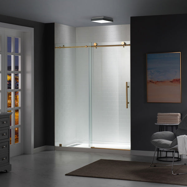 Woodbridge Frameless (60W × 62H) Clear Tempered Glass Shower Door - Brushed Gold Finish