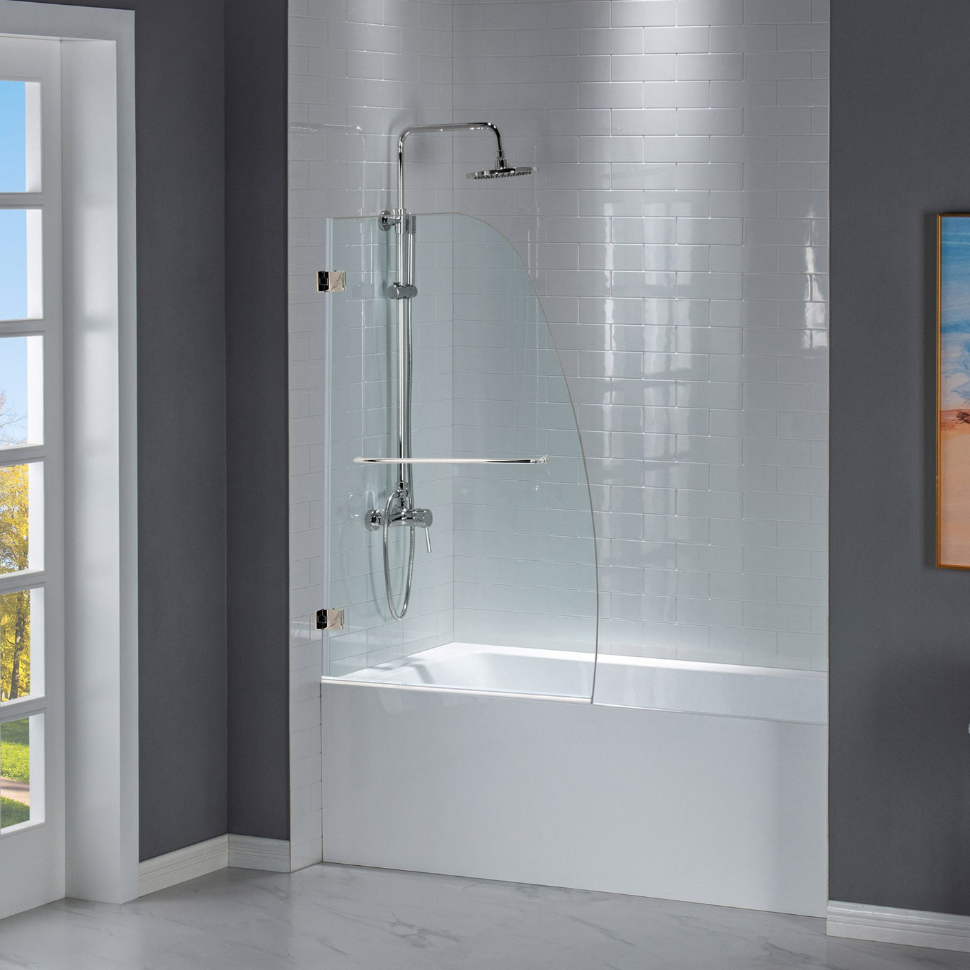 Woodbridge Frameless Hinged Bathtub 5/16 Tempered Panel (34"W x 58"H) Glass Shower Door