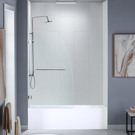 Woodbridge Frameless Hinged Bathtub 5/16 Tempered Panel (34"W x 58"H) Glass Shower Door - Brushed Nickel Finish