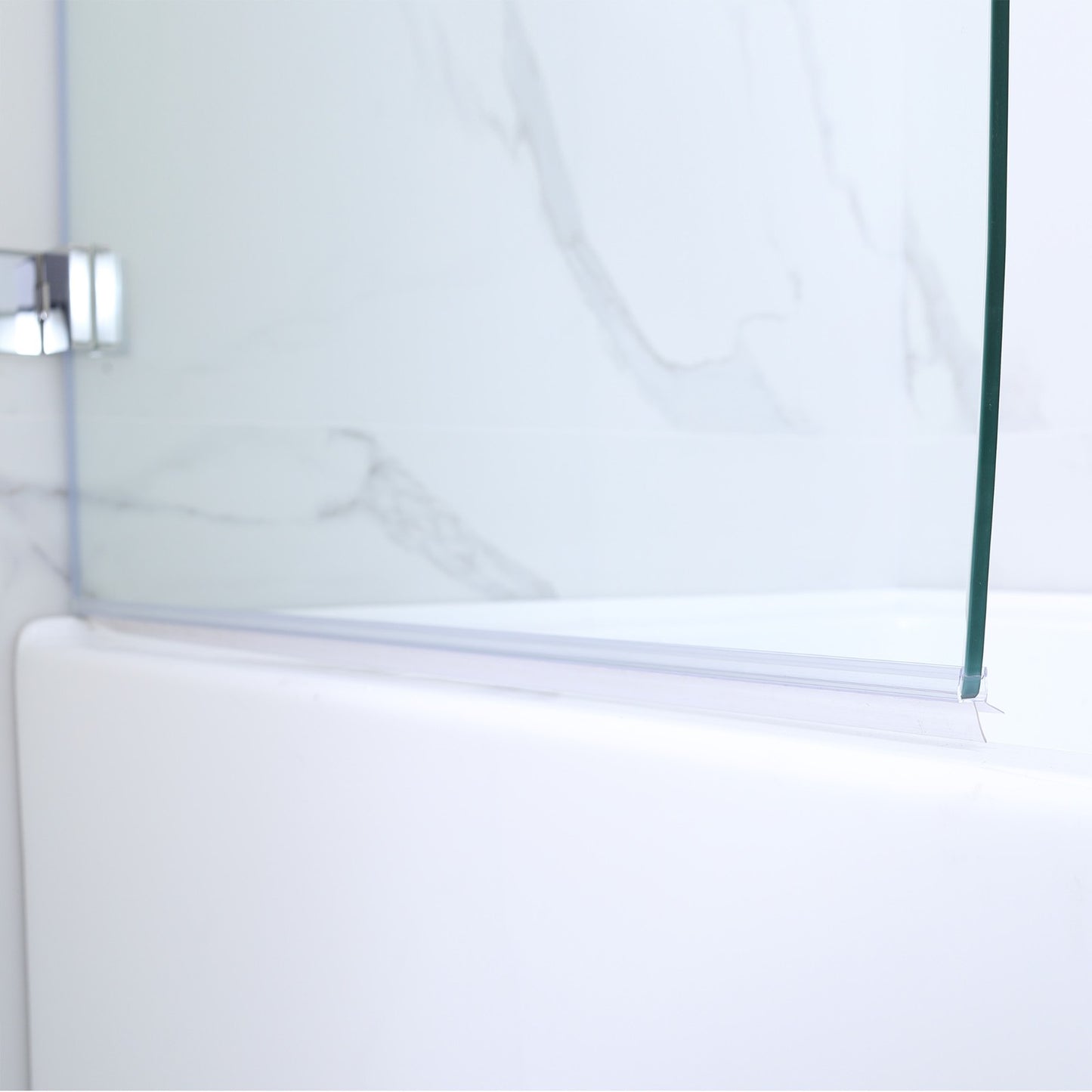 Woodbridge Frameless Hinged Bathtub 5/16 Tempered Panel (48"-3/8"W x 58"H) Glass Shower Door - Brushed Nickel Finish