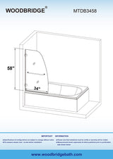 Woodbridge Frameless Hinged Bathtub 5/16 Tempered Panel (34"W x 58"H) Glass Shower Door - Matte Black Finish