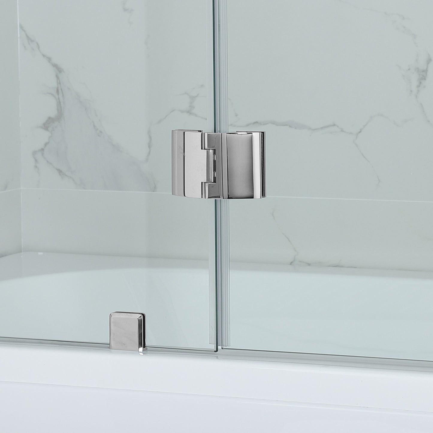 Woodbridge Frameless Hinged Bathtub 5/16 Tempered Panel (48"-3/8"W x 58"H) Glass Shower Door - Brushed Nickel Finish