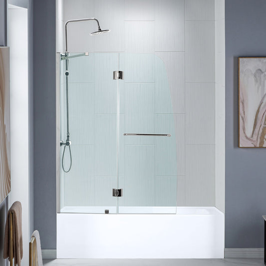 Woodbridge Frameless Hinged Bathtub 5/16 Tempered Panel (48"-3/8"W x 58"H) Glass Shower Door - Brushed Nickel Finish