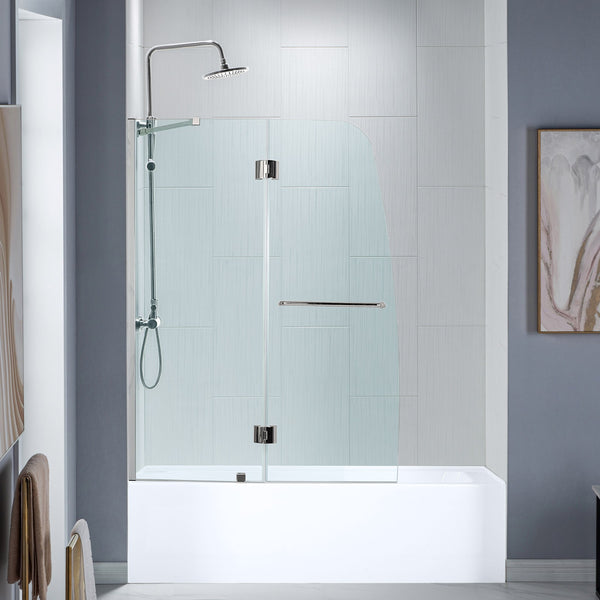 Woodbridge Frameless Hinged Bathtub 5/16 Tempered Panel (48-3/8W x 58H) Glass Shower Door - Brushed Nickel Finish