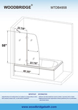 Woodbridge Frameless Hinged Bathtub 5/16 Tempered Panel (48"-3/8"W x 58"H) Glass Shower Door - Matte Black Finish