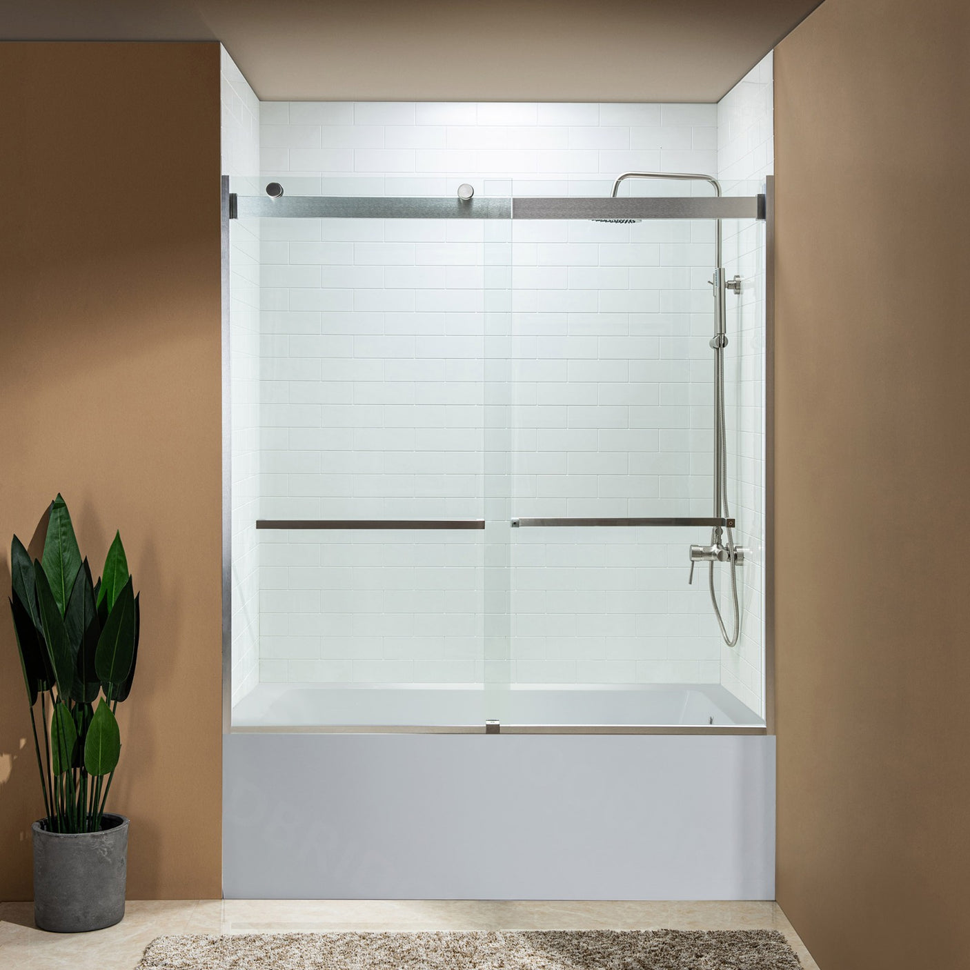 Woodbridge 2 Way Opening and Double Sliding (60"W x 62"H x 3/8"in) Frameless Bathtub Tempered Glass Shower Door