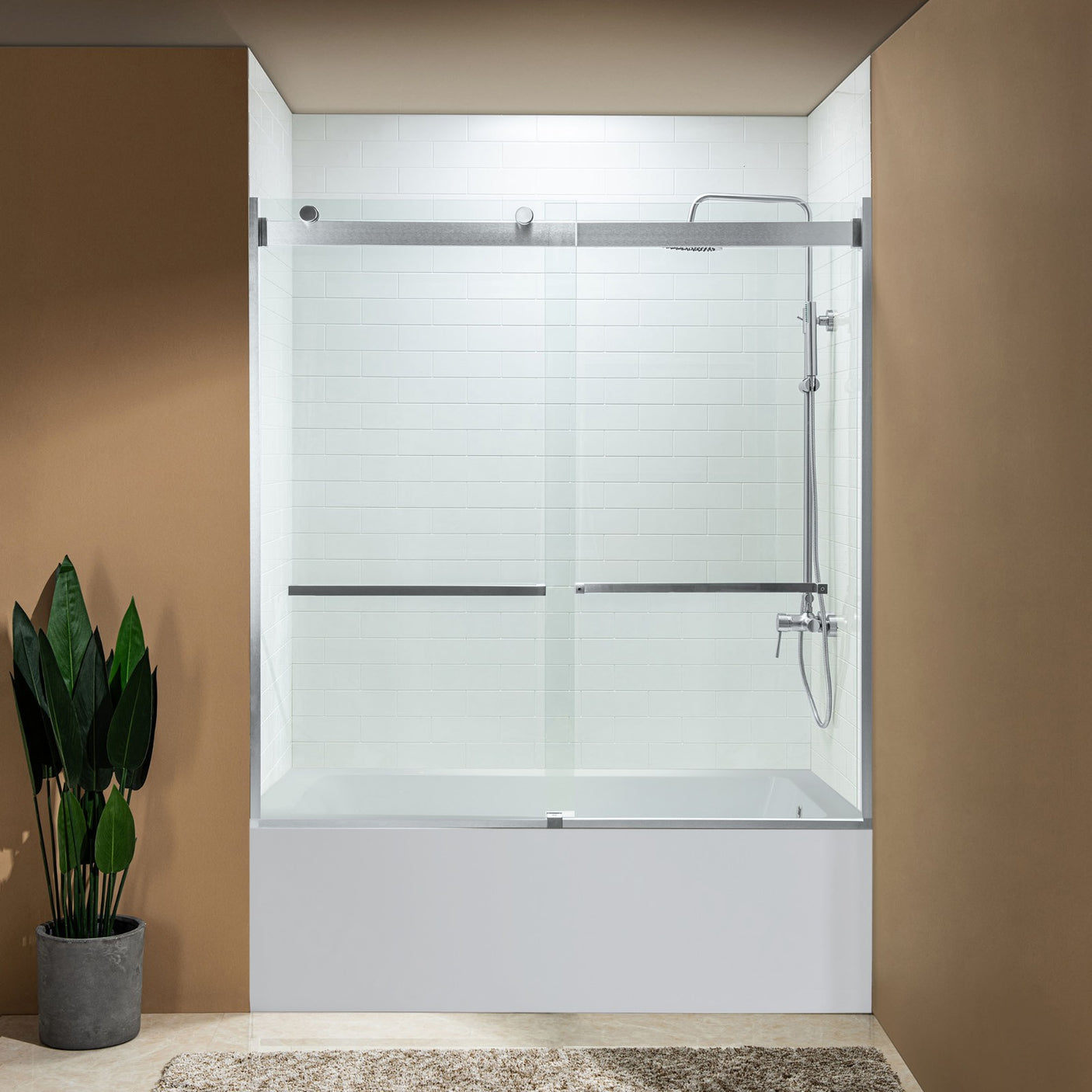 Woodbridge 2 Way Opening and Double Sliding (60"W x 62"H x 5/16") Frameless Bathtub Tempered Glass Shower Door - Chrome Finish