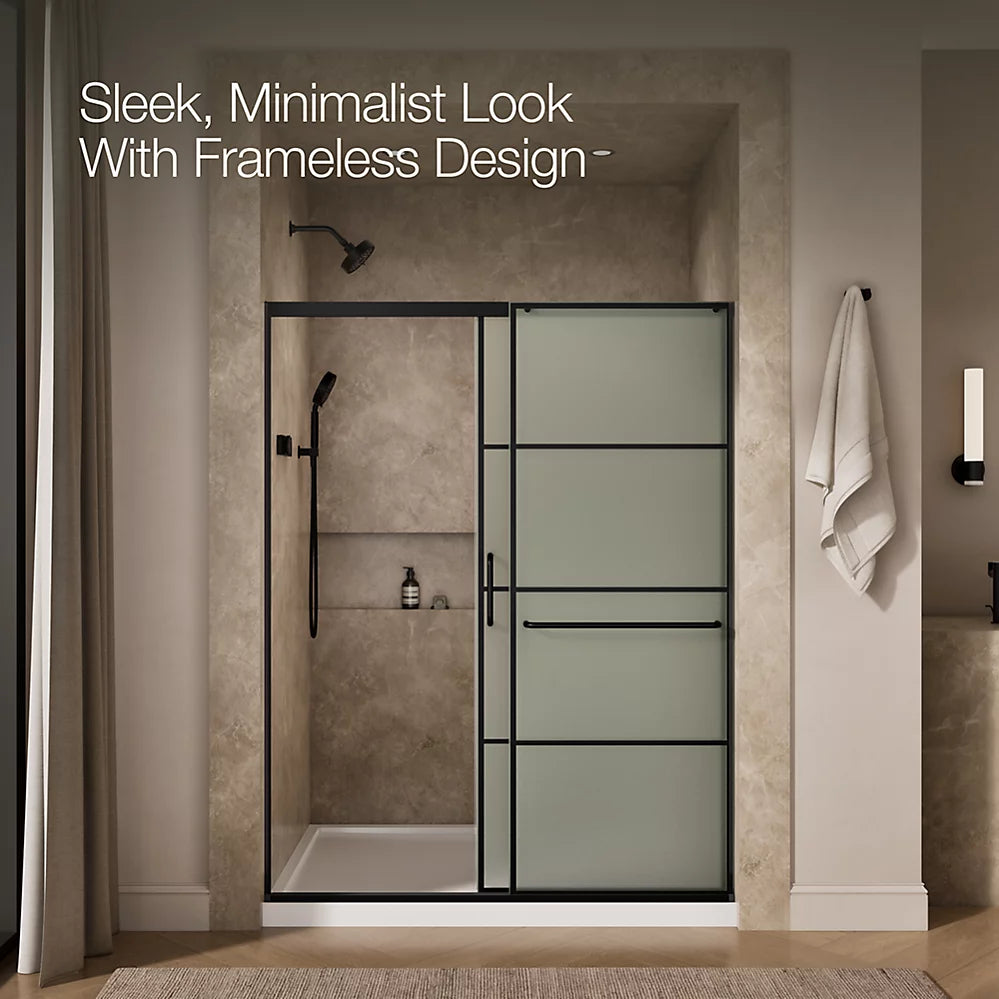 Kohler Elate® Sliding Shower door (56.3" - 59.6" W x 75.5" H) with 5/16" (8mm) thick glass in Matte Black