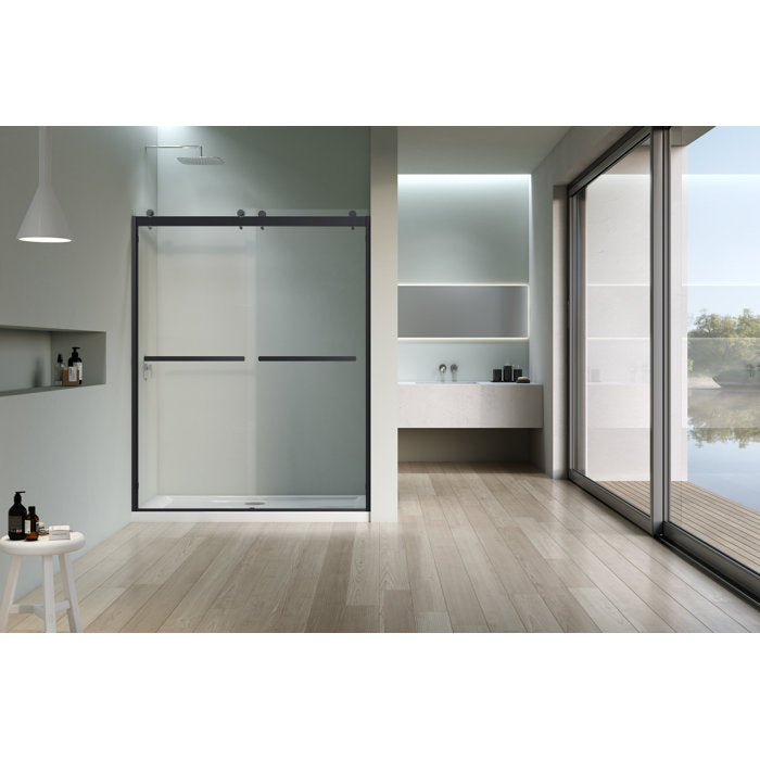 Vanity Art Frameless Bypass 2 Ways (60"W x 76"H) Sliding Glass Shower Door - Matte Black Finish