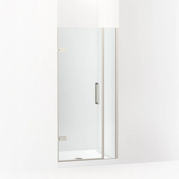 Kohler Composed™ Frameless Pivot shower door (33.6 - 34.4 W x 71.6 H) with 3/8 (10mm) thick Crystal Clear glass in Anodized Brushed Nickel