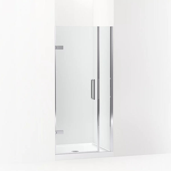 Kohler Composed™ Frameless Pivot shower door (33.6 - 34.4 W x 71.6 H) with 3/8 (10mm) thick Crystal Clear glass in Bright Polished Silver