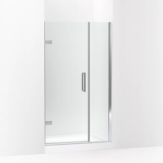 Kohler Composed™ Frameless Pivot shower door (39.6" - 40.4" W x 71.6" H) with 3/8" (10mm) thick Crystal Clear glass in Bright Polished Silver