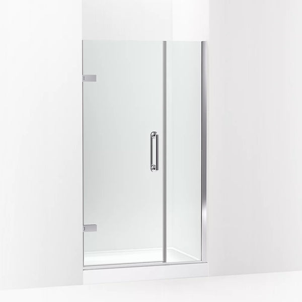 Kohler Components™ Frameless pivot shower door (39.6 - 40.4 W x 71.6 H) with 3/8 (10mm) thick Crystal Clear glass in Bright Polished Silver