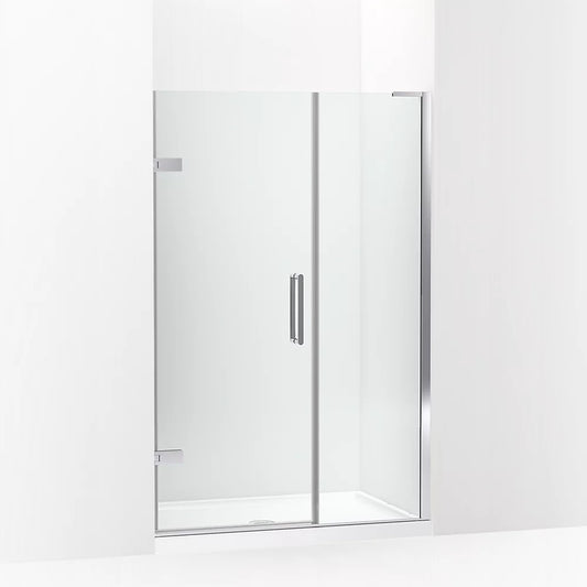 Kohler Composed™ Frameless Pivot shower door (45.3" - 46" W x 71.8" H) with 3/8" (10mm) thick Crystal Clear glass in Bright Polished Silver