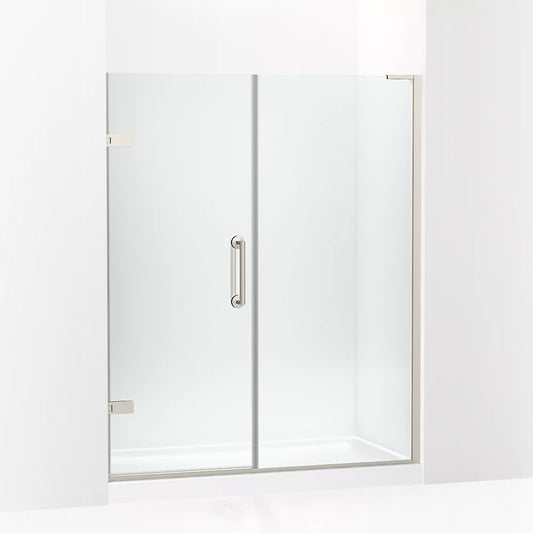 Kohler Components™ Frameless pivot shower door (57.3" - 58" W x 71.8" H) with 3/8" (10mm) thick Crystal Clear glass in Anodized Brushed Nickel