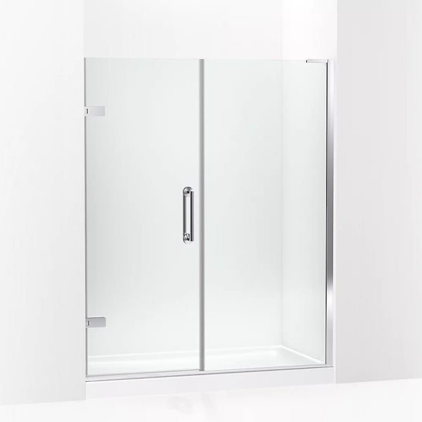 Kohler Components™ Frameless pivot shower door (57.3 - 58 W x 71.8 H) with 3/8 (10mm) thick Crystal Clear glass in Bright Polished Silver