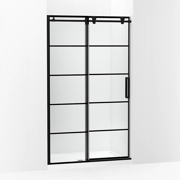 Kohler Composed™ Sliding shower door (44.1 - 47.9 W x 78 H) with 3/8 (10mm) thick Crystal Clear glass with Rectangular Grille Pattern in Matte Black