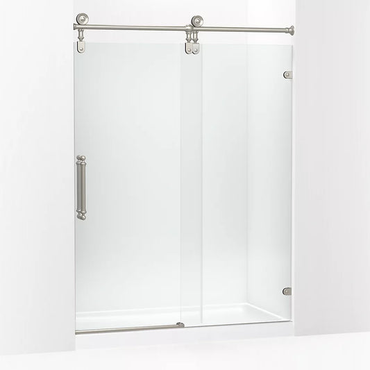 Kohler Artifacts™ (58.3" - 59.3" W x 80.9" H) Sliding shower door with 3/8" (10mm) thick glass in Vibrant Brushed Nickel