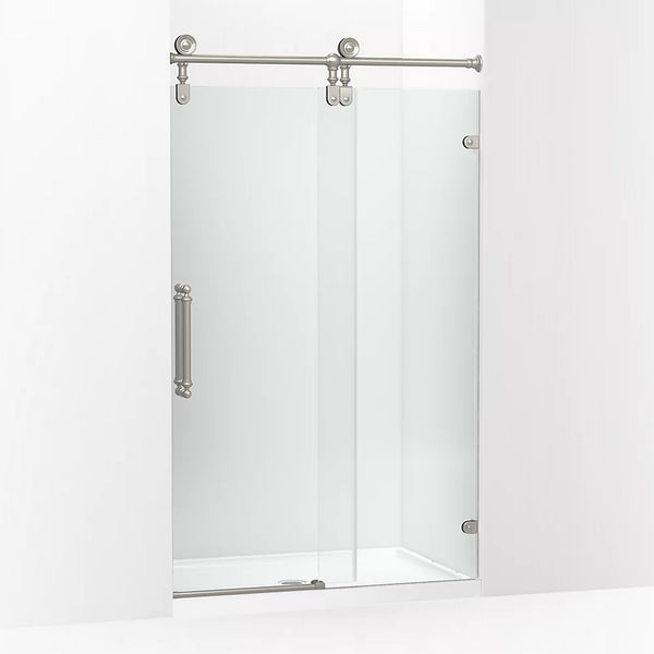 Kohler Artifacts™ (46.3 - 47.3 W x 80.9 H) Sliding Shower Door with 3/8 (10mm) thick Crystal Clear glass in Vibrant Brushed Nickel