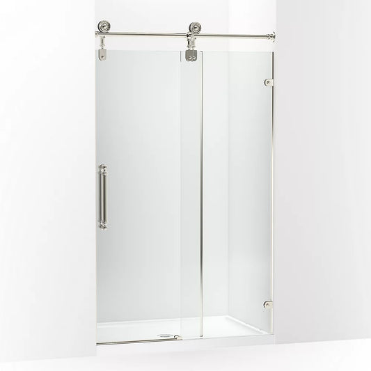 Kohler Artifacts™ (45.3" – 46.3" W x 80.9" H) Sliding Shower door with 3/8" (10mm) thick glass in Vibrant Polished Nickel